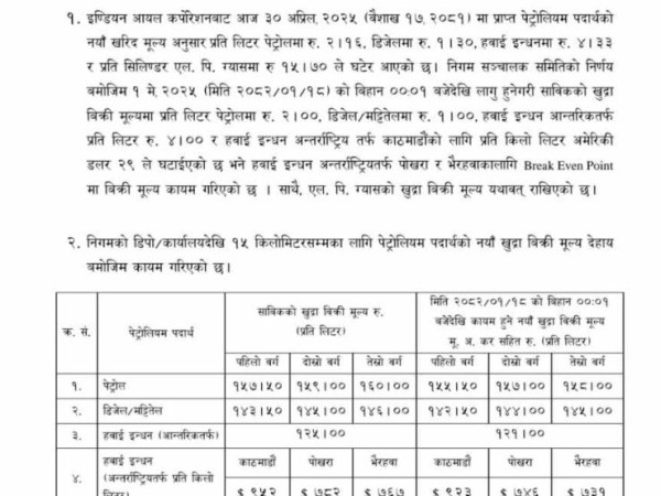 पेट्रोलियम पदार्थको मूल्य घट्यो